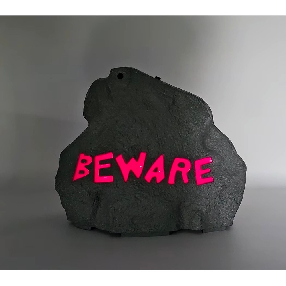 Gemmy Animated Halloween Rock Beware Light Sound Motion Sensor Prop Gray Purple